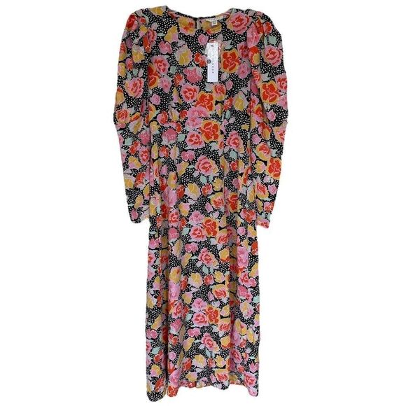 Topshop Pastel Floral Print Puff Sleeve Back Cutout Midi Dress NWT Size 4/Small - Picture 2 of 7